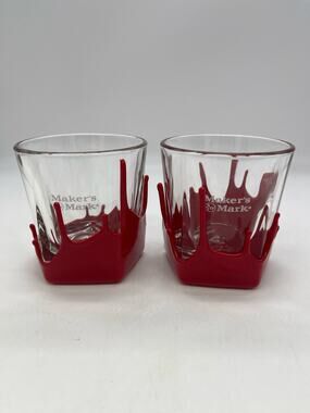 Set of 2 Makers Mark Bourbon Cocktail Red Wax Dipped Glasses